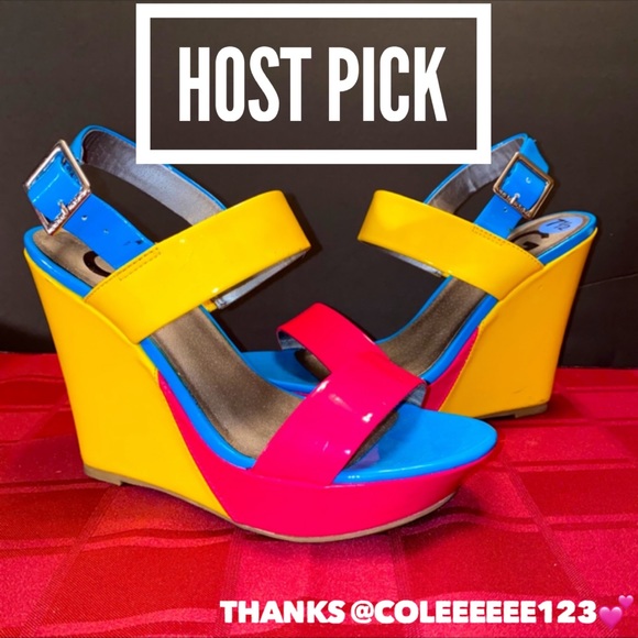 🔥G by Guess Multicolor Pink, Yellow & Blue Wedge Like New 7.5 CUTE! 🌺3xHost Pick - Picture 9 of 11